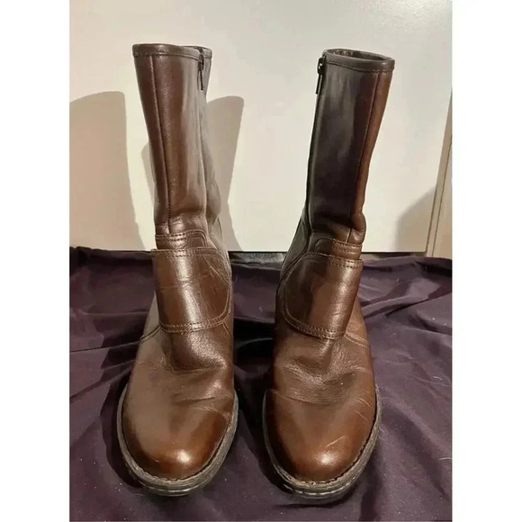 Born Brown Leather Zip Mid Calf Boots, womens size 9 - Picture 2 of 4